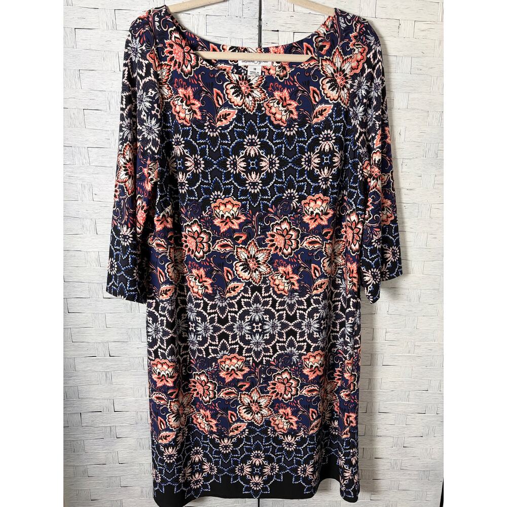 Laura Jeffries womens sheath dress floral knee length feminine colorful Plus Sz